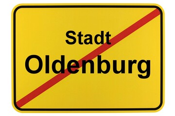 Illustration eines Stadtausgangsschildes der Stadt Oldenburg in Niedersachsen