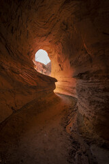 Natural tunnels and grottoes in the red valley of Cappadocia Turkey