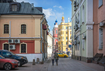 View of the Church of Pope Clement of Rome from Bolshoy Tolmachevsky lane in Moscow