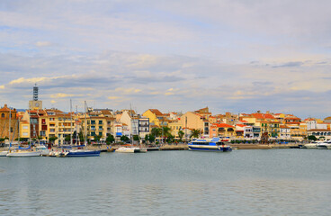 Buildings on the Sea Front at Harbor in Cambrils Catalonia Spain
