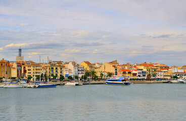 Buildings on the Sea Front at Harbor in Cambrils Catalonia Spain