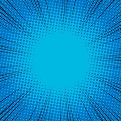 Radial Speed Line background. Vector illustration. Comic book black and blue radial lines background. Halftone.