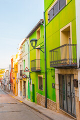 Càlig, Baix Maestrat, Valencian Community, Spain. Beautiful historic street. Traditional and typical spanish village. Part of the Taula del Sénia free association of municipalities.