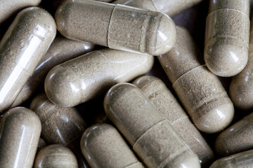 Gotu Cola (Centella Asiaticapowder ) Herbal pills macro image