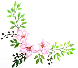 Flower and green leaves Watercolor style for printing