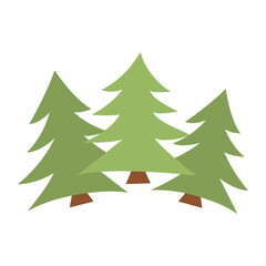 Vector green cartoon fir tree set. Woodland or forest evergreen plant illustration. Christmas tree line art icon..