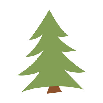 Vector green cartoon fir tree. Woodland or forest evergreen plant illustration. Christmas tree line art icon..