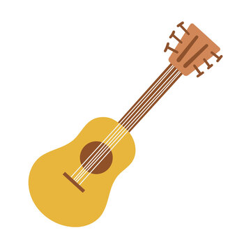 Vector guitar icon isolated on white background. Flat cartoon string acoustic musical instrument. .