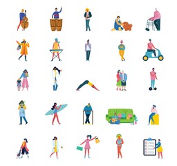 Set of people, men and women with different signs. Vector graphic objects for collages and illustrations.