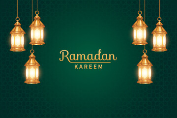Ramadan kareem with realistic 3d lantern decorations. Islamic background suitable for Ramadan, Eid al Adha, Eid al Fitr.