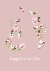 Happy Mother's Day. Silhouette of a girl created by flowers. Illustration for greeting cards. Vector illustration.