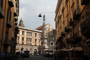View to Piazza del Gesù Nuovo in Naples, Italy 