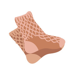 Illustration of knitted socks  in flat lay style in nice warm color with binding texture. It can be used as icon or design element.