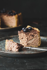Delicious chocolate cheesecake with icing