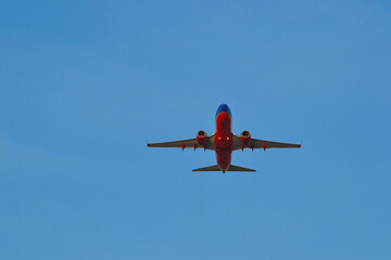 airplane close view against the blue sky