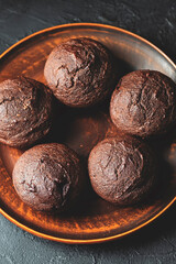 Delicious homemade chocolate muffins close-up.