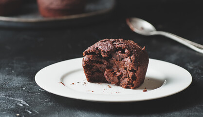 Delicious homemade chocolate muffins close-up.