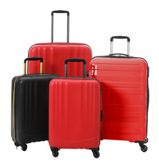 Modern suitcases for travelling on white background