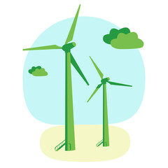 green energy wind turbine eco electricity, green colors illustration