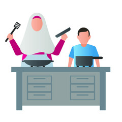 “Let's prepare food for breaking the fast” Ramadhan Background vector design illustration