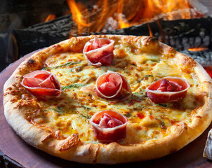 Parma ham pizza baked in the wood oven