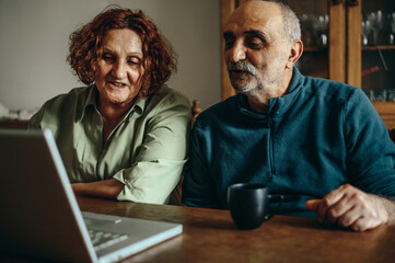 Senior couple using laptop for a video call