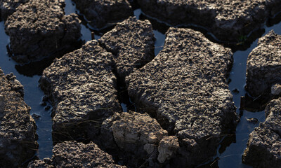 Earth cracked because of drought. The global shortage of water on the planet. Global warming concept.