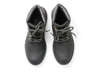 Suede boots with thick soles on a white background