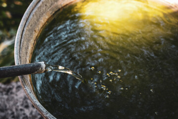 Close-up on a water jet in a fool