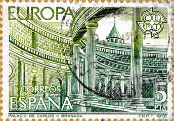 stamp printed in the Spain shows, Palacio de Carlos V in Granada