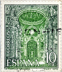 stamp printed by Spain, that shows La Cartuja Monastery in Granada