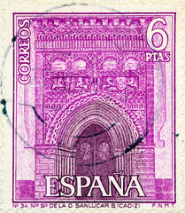 stamp printed in the Spain shows Portal of St. Mary's Church, Sanlucar,Cadiz Spain