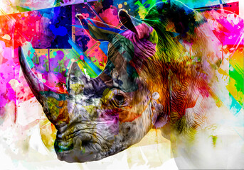 rhinoceros with creative abstract element on  background