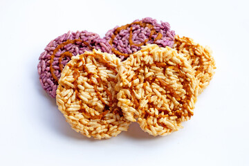 Rice cracker with coconut palm sugar on white