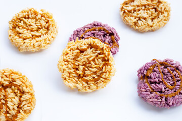 Rice cracker with coconut palm sugar on white