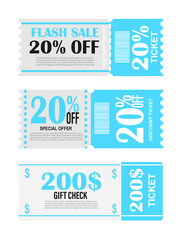 Flash sale discount ticket. 20% discount coupon. $ 200 discount voucher.