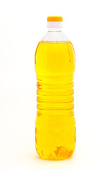 Bottle with vegetable oil on a white background