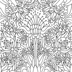 Hand-drawn pattern in Byzantine style. Flowers, curls and leaves. Coloring book.