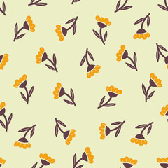 Hand drawn seamless pattern of simple yellow flower. Doodle sketch style. Flower pattern for floral shop, wallpaper, background, textile design