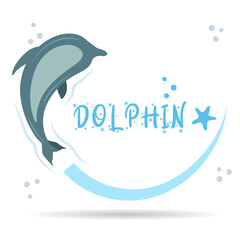 Cartoon Dolphin. Dolphin color vector icon. Flat design