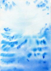 Beautiful blue watercolor background. Hand-drawn ocean illustration. Blue underwater. Sea life.