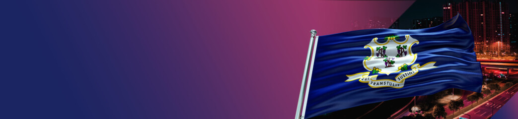 Connecticut Flag with Night city  and large Gradient Single Flag 
