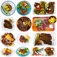 Assorted beef dishes on a white background. High quality photo