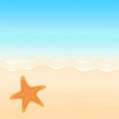 Fototapeta na wymiar Vector illustration. Ocean from above. Banner, site, poster template. Paradise beach with waves and starfish.