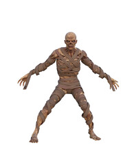 3d illustration of a fantasy mummy monster standing with spread arms isolated on white.