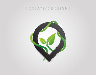 pin leaf logo, location leaves logo design vector template