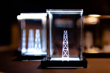 Power line support. Luminous figurine in glass. Laser engraving on glass.