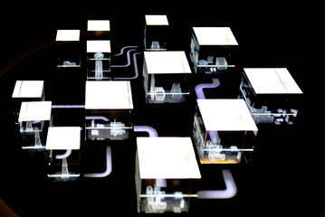 Luminous factory in glass. Luminous figurine in glass. Laser engraving on glass. Networks in glass.