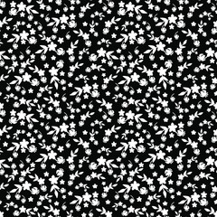 Seamless floral black-white pattern in vector. Small flowers 