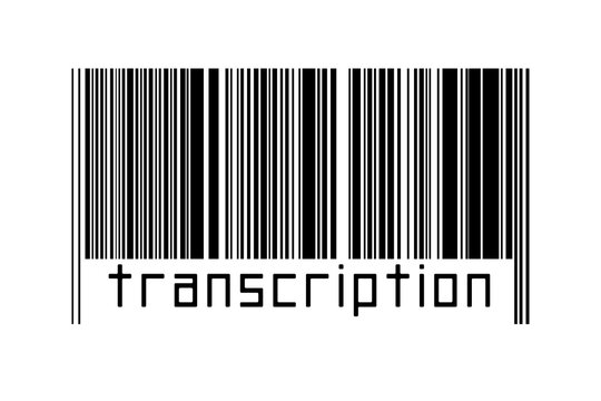 Digitalization concept. Barcode of black horizontal lines with inscription transcription
